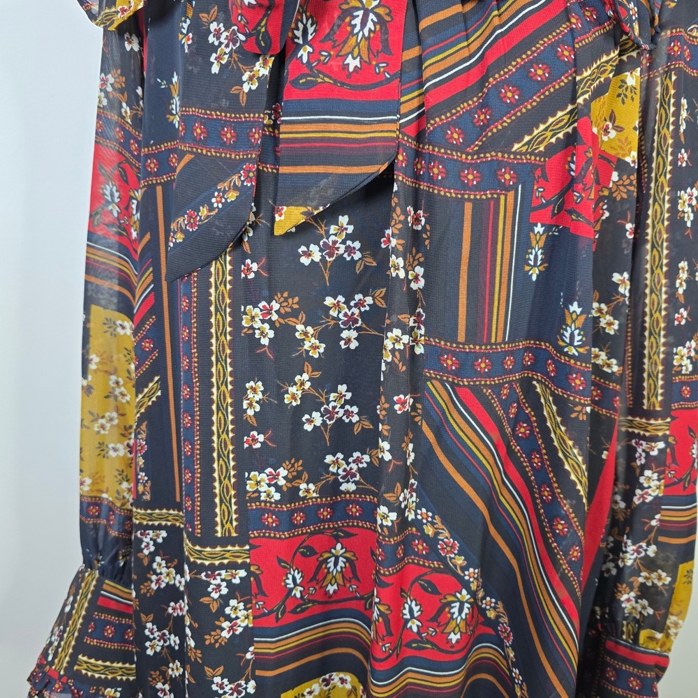 Julia Jordan Womens Size 8 Mixed Floral Patchwork Tie Neck Ruffle Mini Dress - Picture 5 of 7
